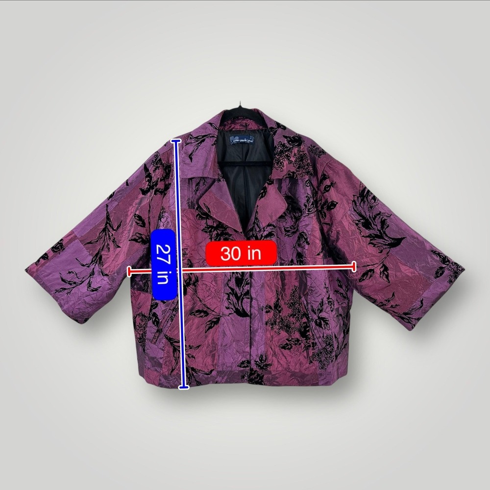 Susan Graver Jacket Womens 3X Purple Black Floral Crinkle Velvet Burnout Lined - Picture 7 of 7